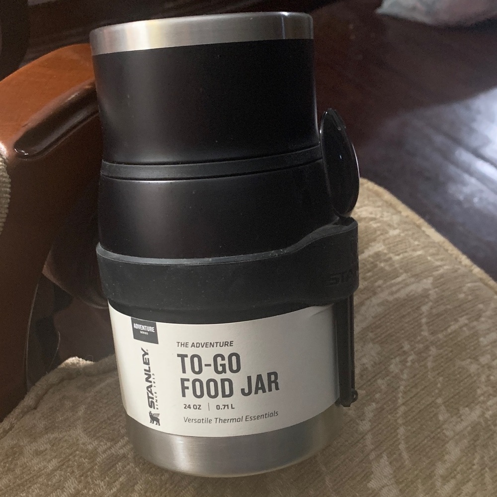 New sold-out 24oz Stanley Black and Silver Adventure Food Jar with spork.